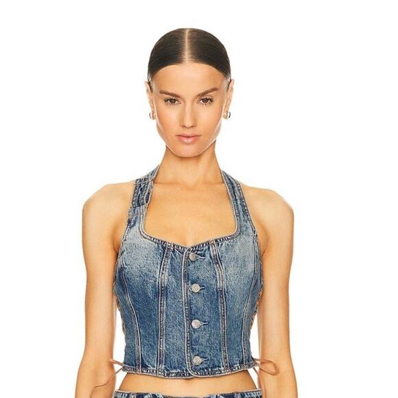 GRLFRND Phoebe Laced Halter Top in Nashville Suede Small New With Tags - Picture 1 of 11